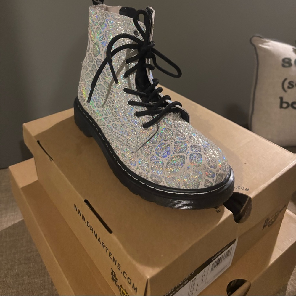 Dr. Martens Pascal J White and Silver Boots